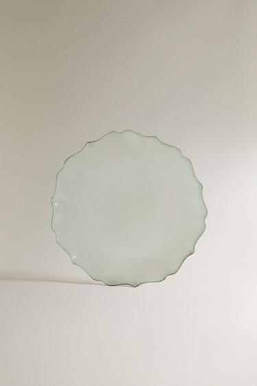 SCALLOPED GLASS DESSERT PLATE - Sea green by Zara - Image 0