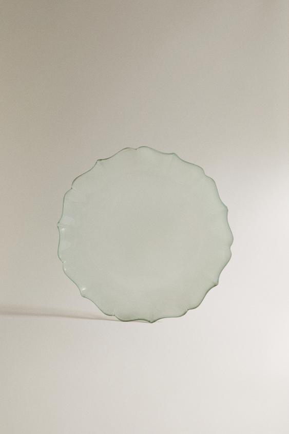 PRATO DE SOBREMESA VIDRO ONDULADO - Verde-água da Zara - Imagem 0