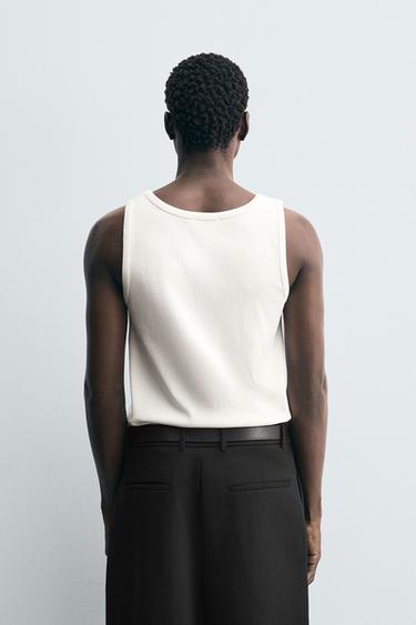 LABEL TANK T-SHIRT - Light beige by Zara - Image 2