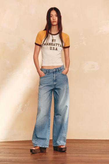 SLOGAN T-SHIRT WITH RIBBED TRIM - white-orange by Zara