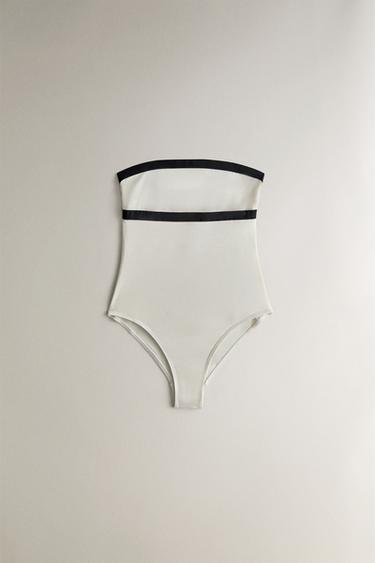 BEACH SWIMSUIT WITH CONTRAST STRIPE - Ecru by Zara