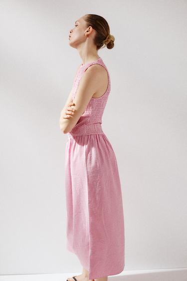 GINGHAM CHECK MIDI DRESS - Pink / White by Zara - Image 3