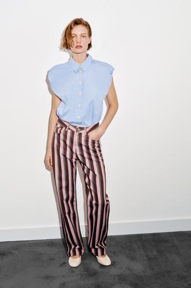 قميص بأكمام منفوخة - أزرق / أبيض الخاص بـ Zara