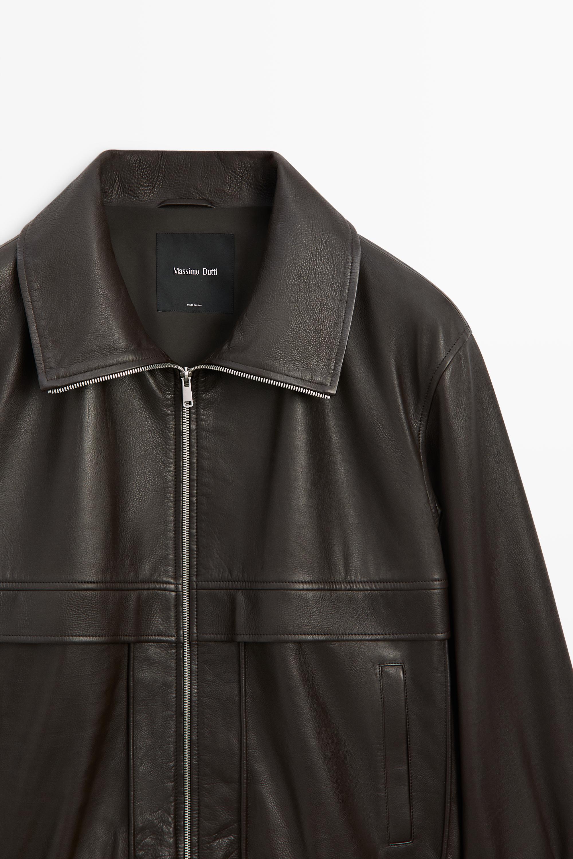 Blouson bomber zippé en cuir nappa