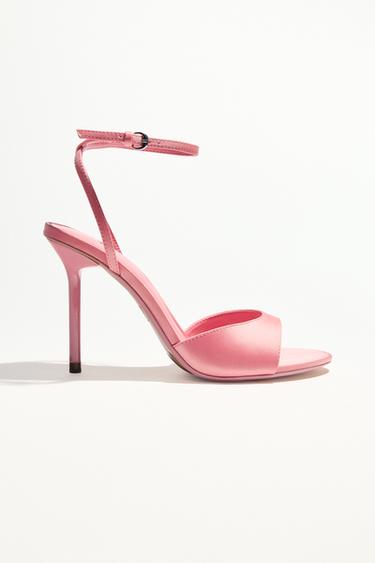 Zara SATIN HEELED SANDALS - Pink