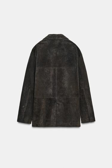 100% LEATHER SUEDE OVERSIZED JACKET - Rust by Zara - Image 6