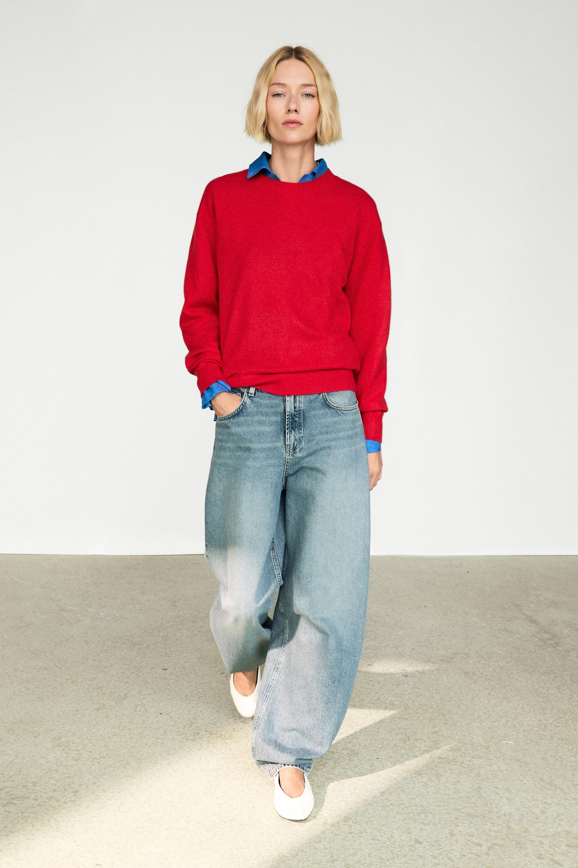 100% cashmere long sleeve sweater — Red