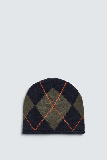 DIAMOND JACQUARD BEANIE - Navy blue by Zara