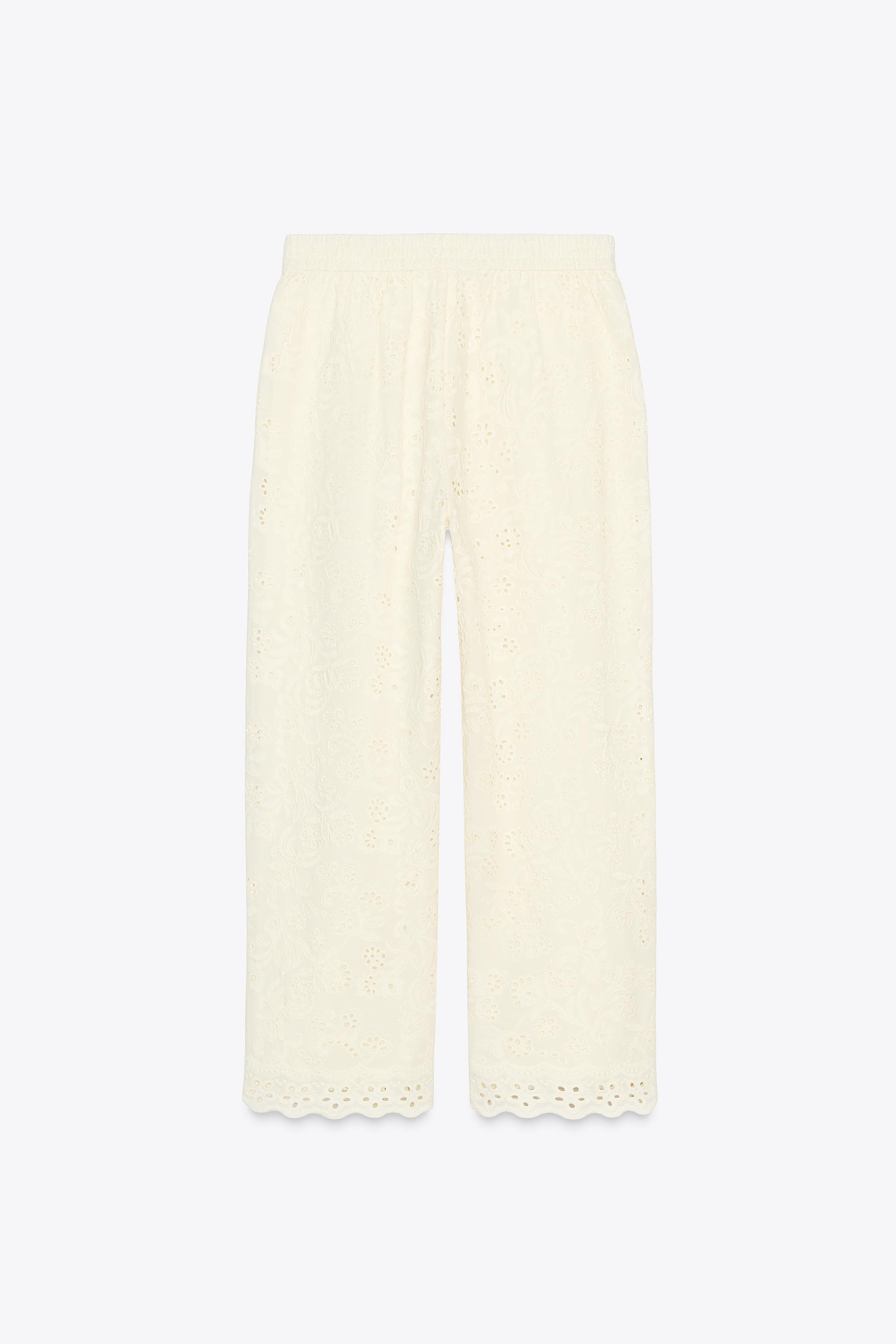 ZW COLLECTION PANTS WITH PERFORATED EMBROIDERY - Ecru | ZARA