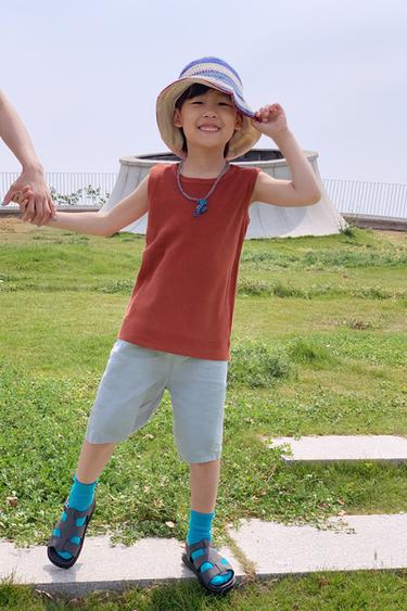 Zara WAFFLE T-SHIRT AND BERMUDA JOGGING SET - Brick