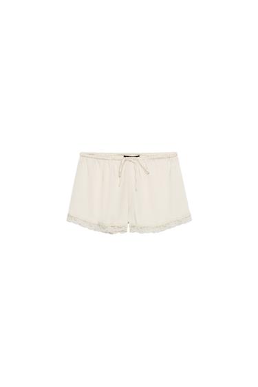 SATIN MINI SHORTS WITH LACE TRIM - Cava by Zara