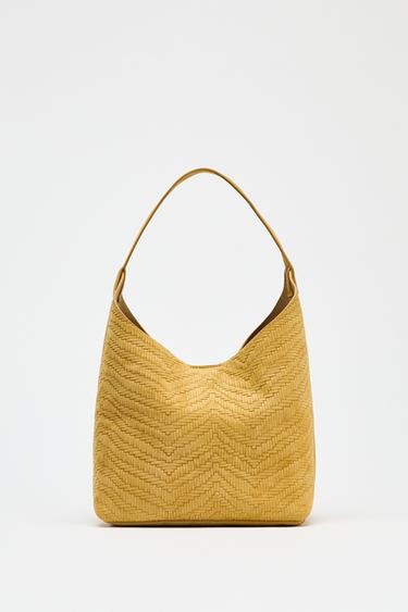 Zara SPLIT LEATHER BRAIDED BAG - Yellow