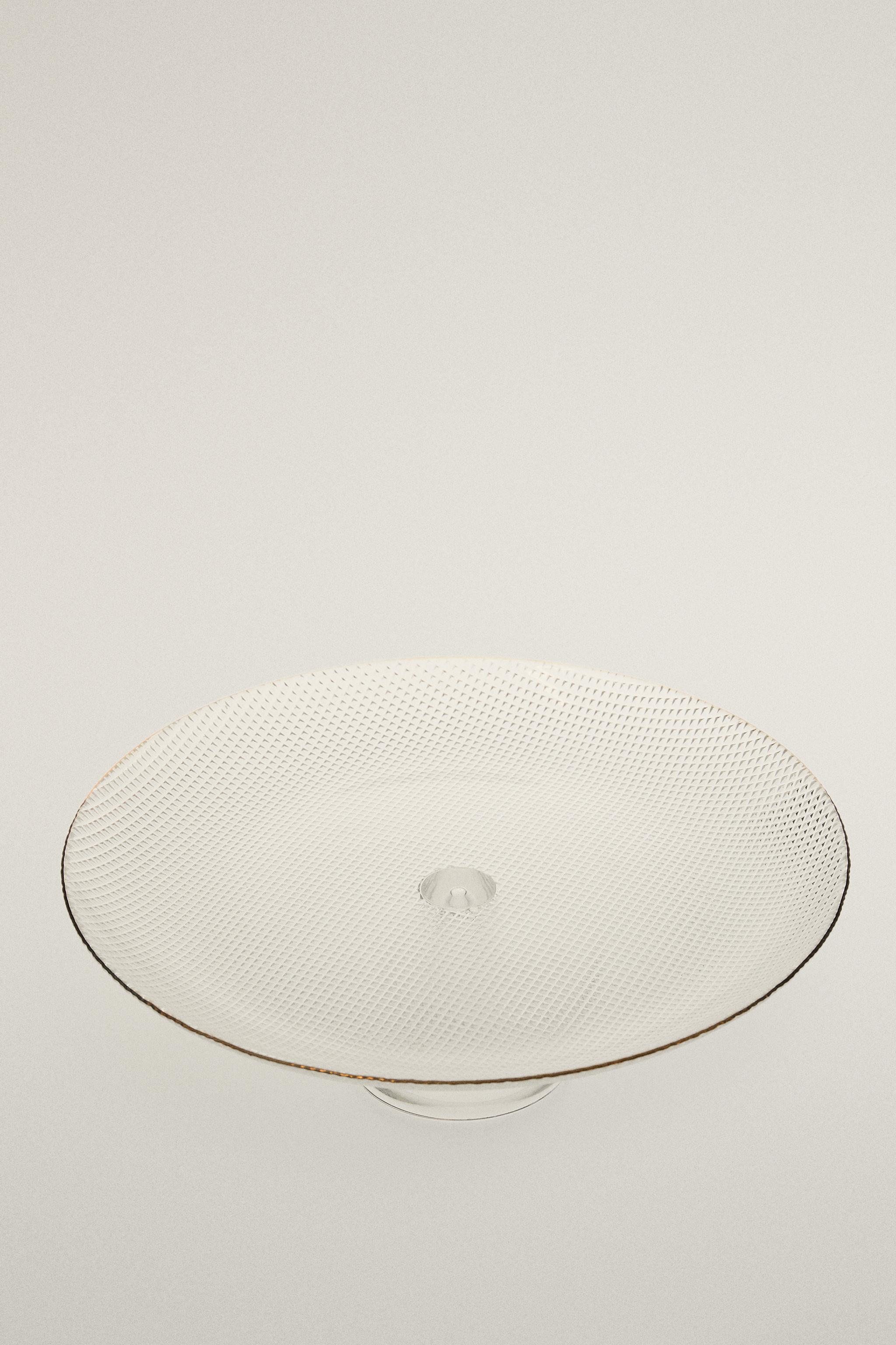 GLASS RAISED DETAIL RIM CAKE SERVING DISH