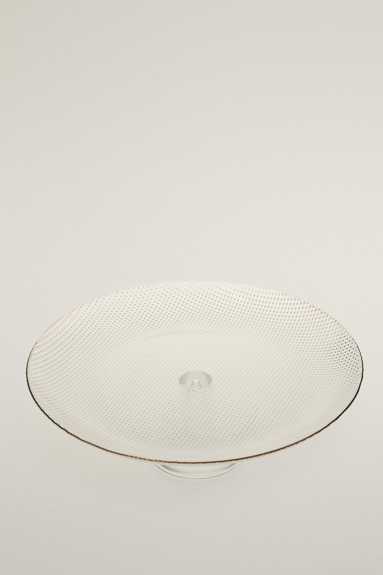 GLASS RAISED DETAIL RIM CAKE SERVING DISH — Gold