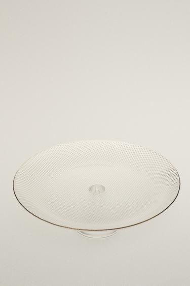 GLASS RAISED DETAIL RIM CAKE SERVING DISH — Gold 2