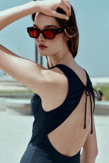 ROBE MI-LONGUE EN LIN À DOS NU - Bleu de Zara - Image 5