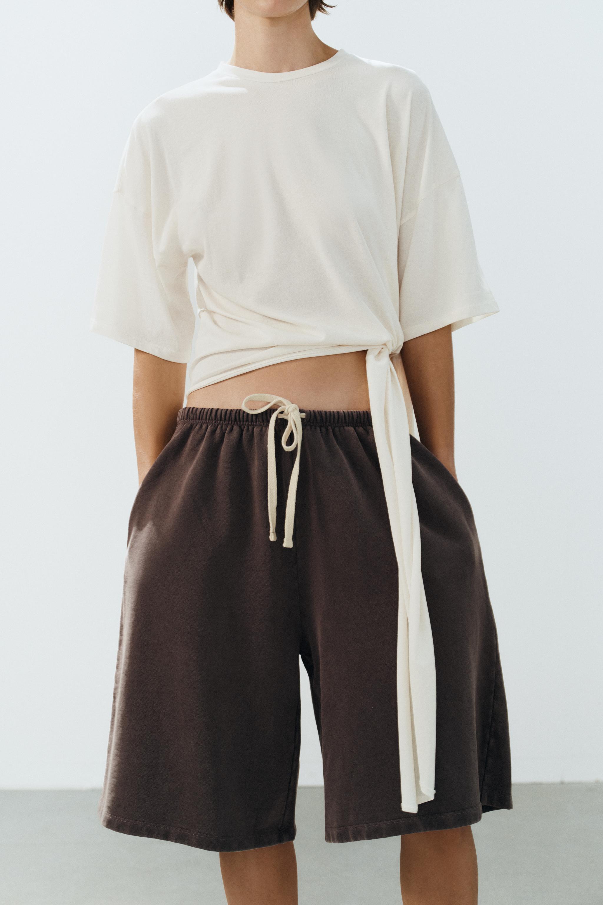 Женские шорты Zara WASHED DRAWSTRING BERMUDA SHORTS — фото 2