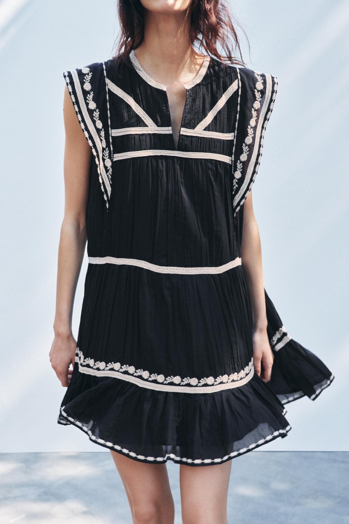 CONTRAST EMBROIDERED DRESS ZW COLLECTION