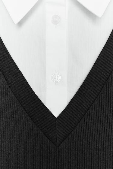 VESTIDO MINI COMBINADO POPELÍN - Negro / Blanco de Zara