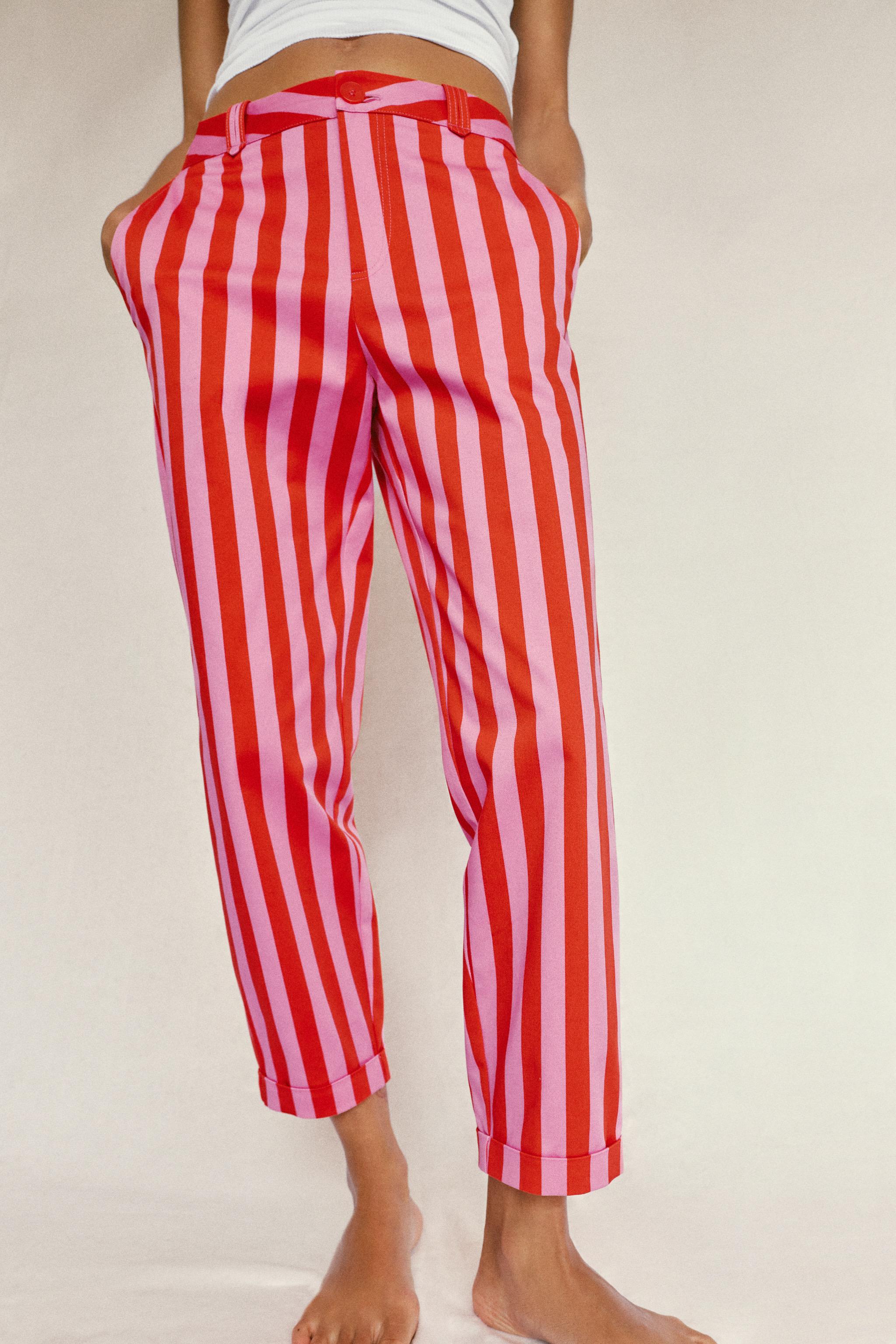 STRIPED CHINO PANTS — Pink