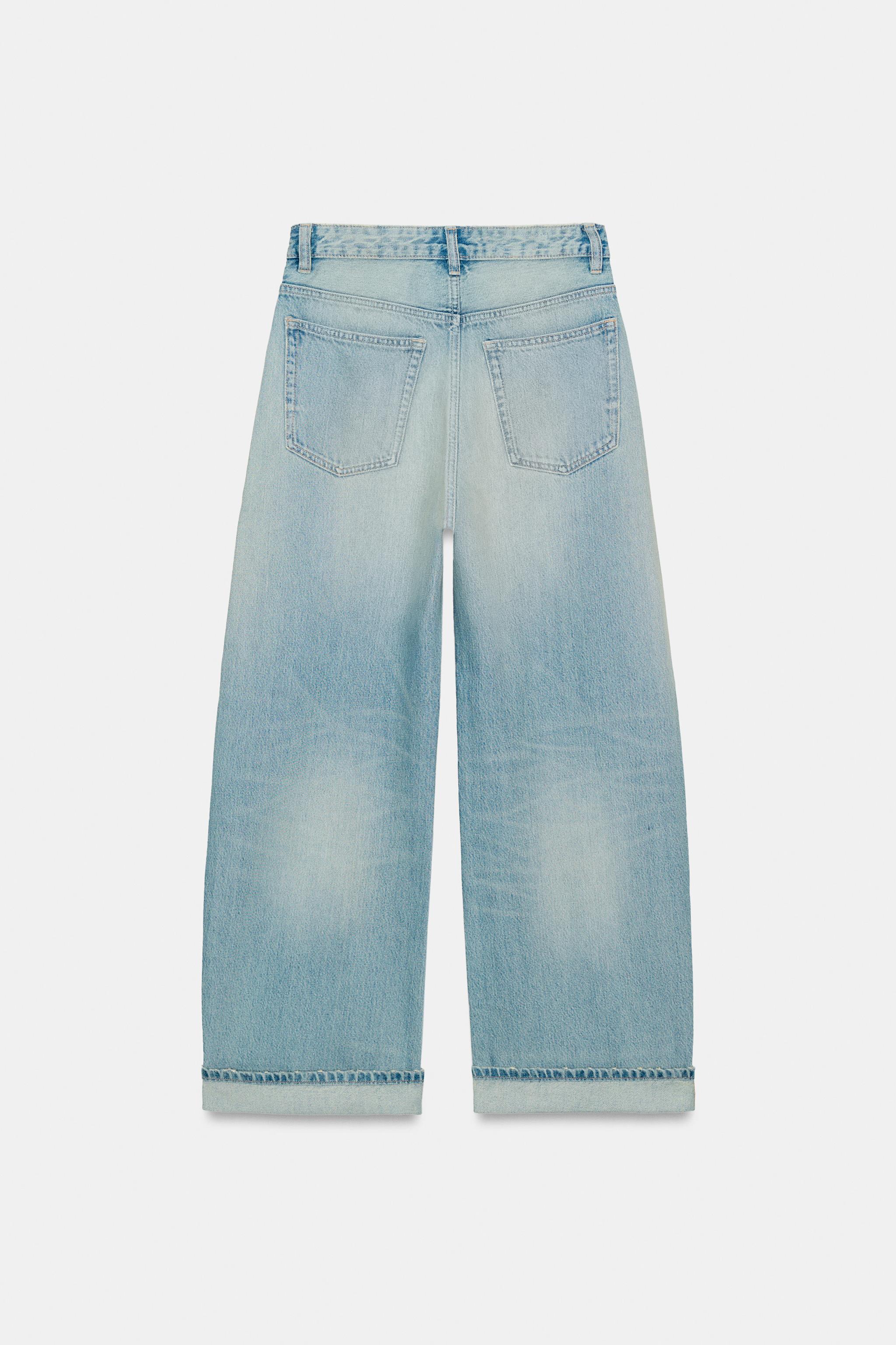 TRF ダメージ加工 ミッドライズ バギーデニムパンツ - インディゴ