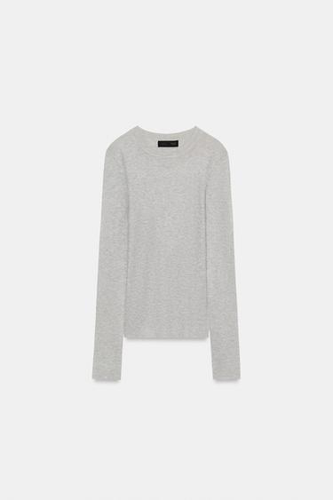 SEMI-SHEER KNIT TOP - Grey marl by Zara