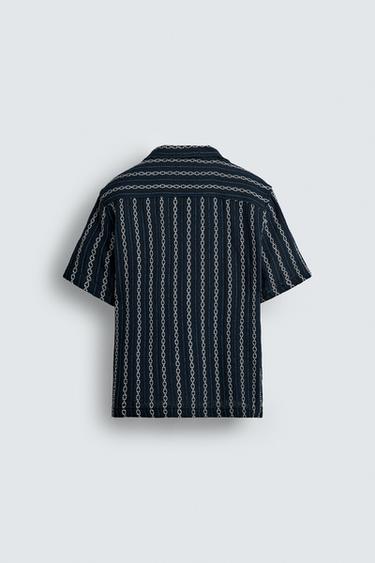 Zara GEOMETRIC JACQUARD SHIRT - navy
