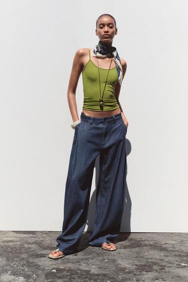 POLYAMIDE TOP WITH THIN STRAPS - Olive Green by Zara