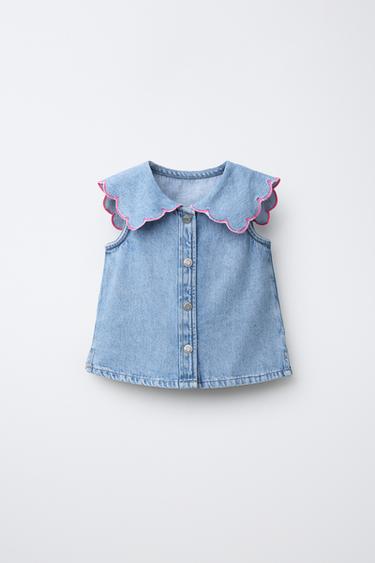 WAVE DENIM TOP - Mid-blue by Zara