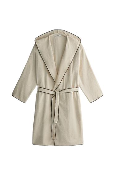 Zara OVERLOCK COTTON BATHROBE (320 GXM²) - Sand / Black
