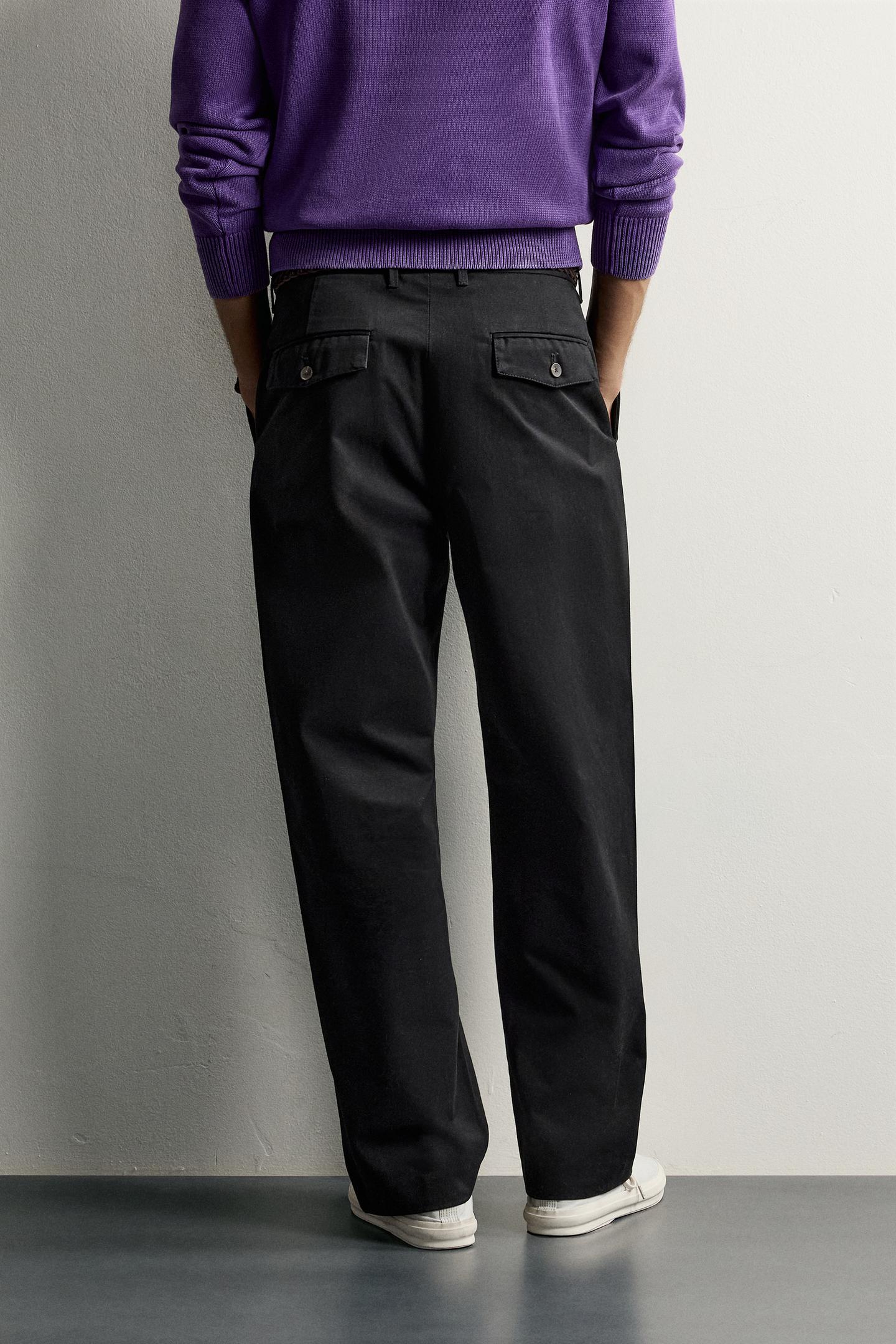 Мужские брюки Zara Pleated Regular-Fit Chino, цвет: Чёрный — фото 3