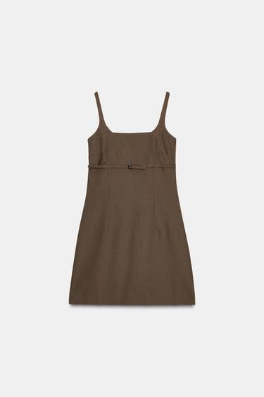 ベルト付きショートストラップワンピースブラウン/ホワイト0Zaraのベルト付きショートストラップワンピース - ブラウン/ホワイト - 画像 0