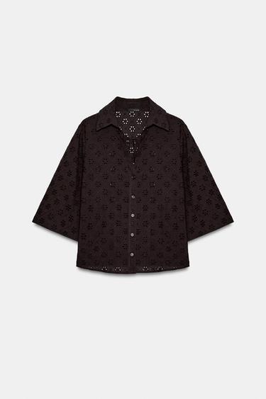 カットワーク刺繍シャツブラウンZaraのカットワーク刺繍シャツ - ブラウン 