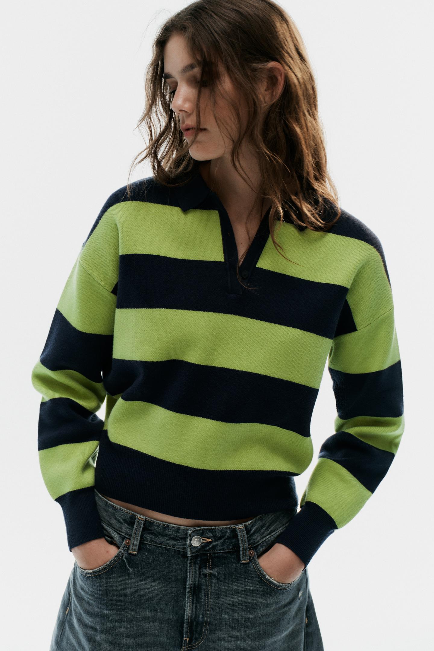 Женское поло Zara Striped Knit Polo, цвет: Полосатый — фото 3