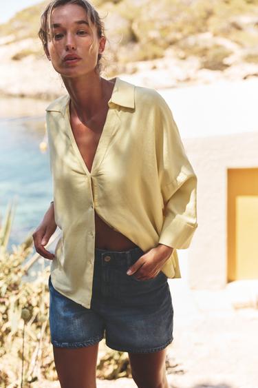 CAMISA MANGA ANCHA CON LINO - Amarillo de Zara