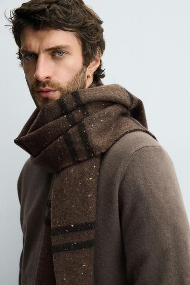 CHECKED WOOL BLEND SCARF - Brown by Zara - Image 1