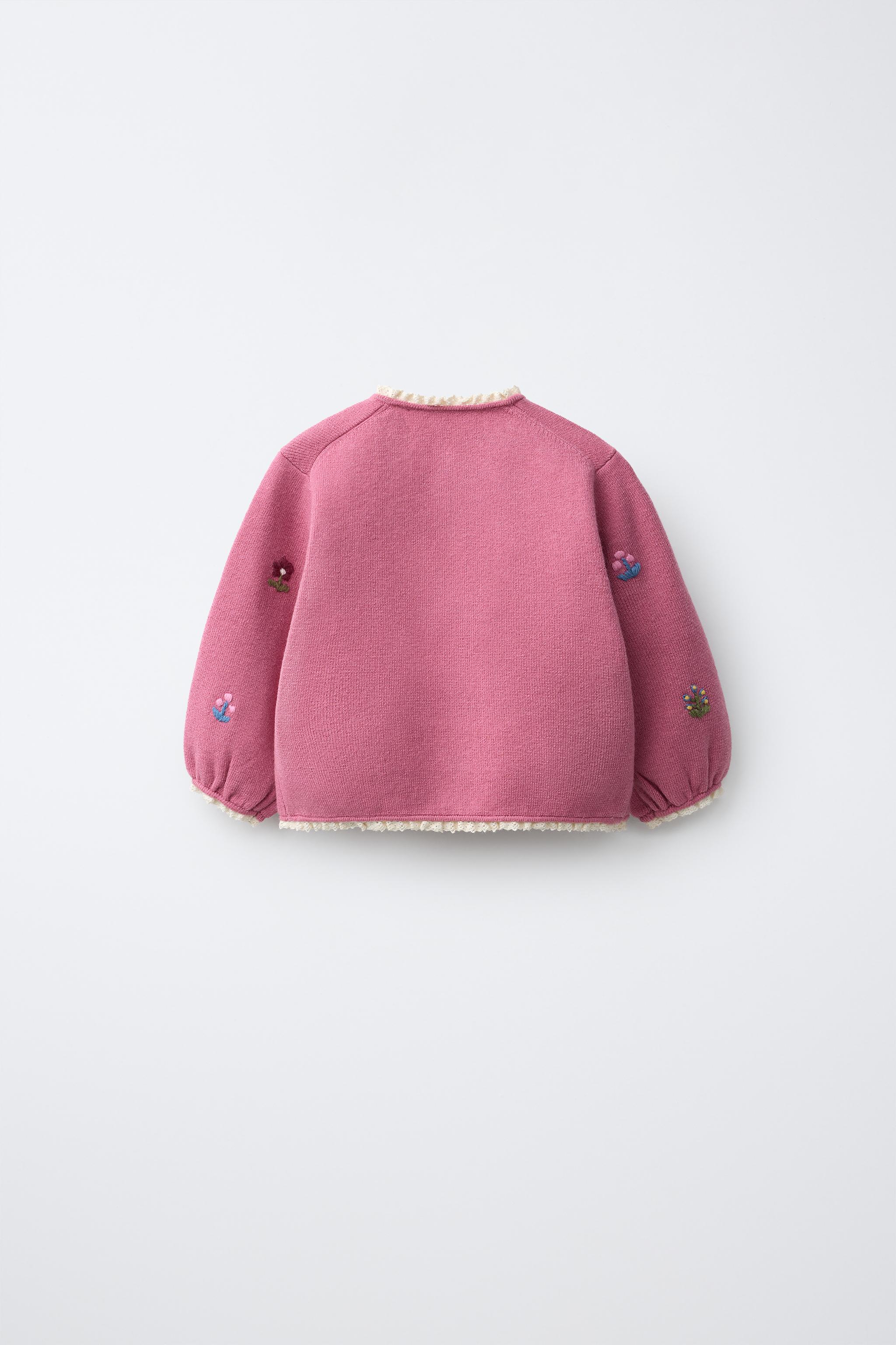 EMBROIDERED FLOWER CARDIGAN — Pink