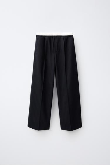 DOUBLE-WAISTBAND WIDE-LEG PANTS — Navy blue 1