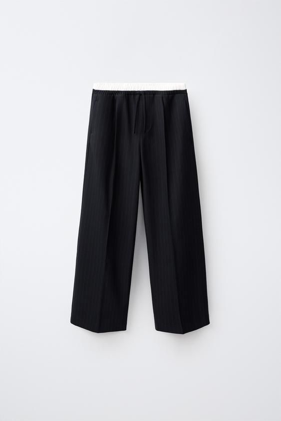 DOUBLE WAISTBAND WIDE-LEG TROUSERS - Navy blue de Zara - Imagen 0