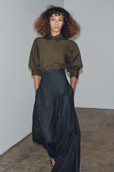 ZW COLLECTION BALLOON SLEEVE POPLIN SHIRT - Khaki by Zara