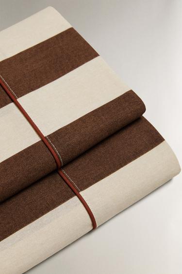STRIPED WASHED COTTON FLAT SHEET - Brown by Zara - Image 3