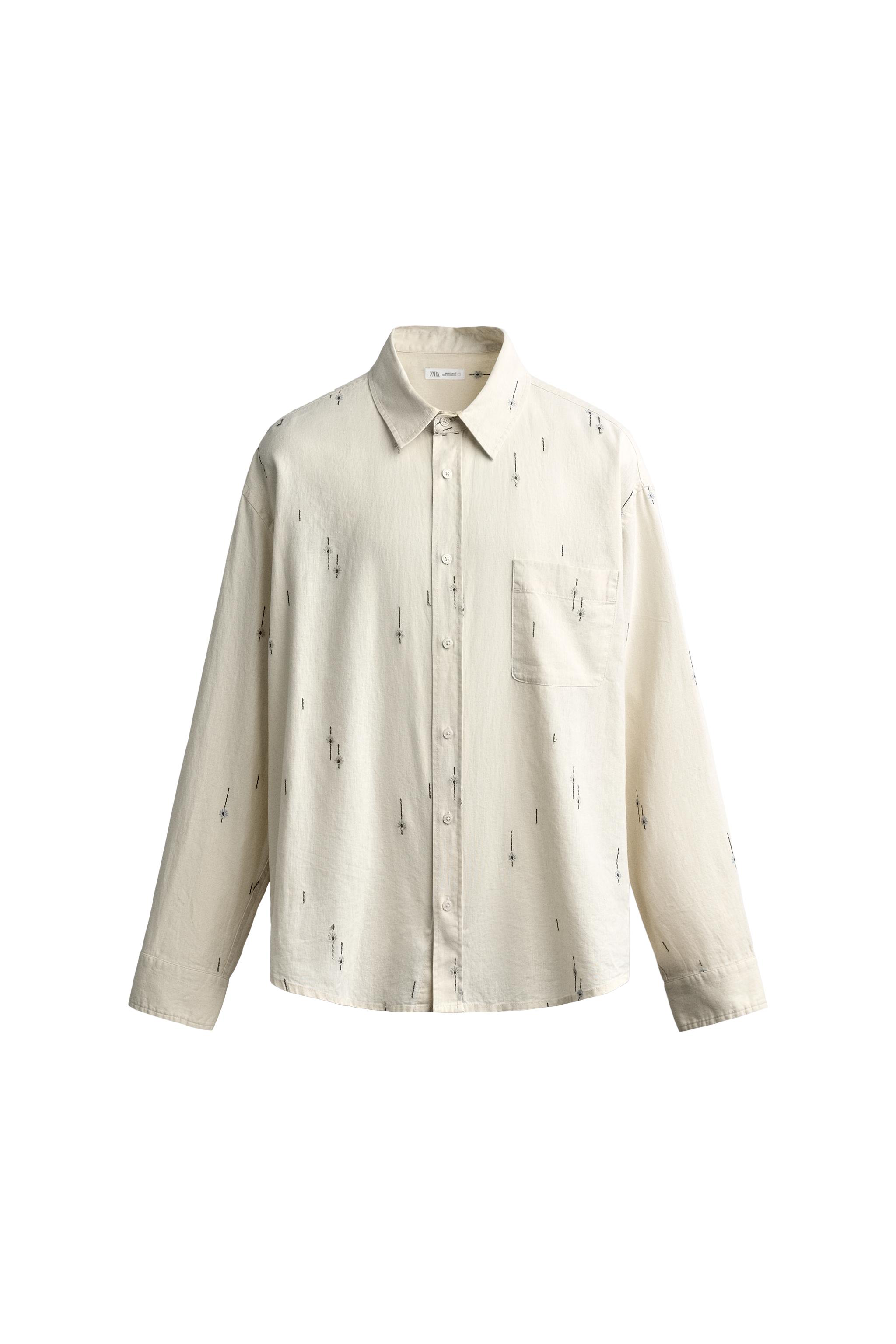 CAMISA RELAXED FIT ALGODÓN - LINO BORDADOS