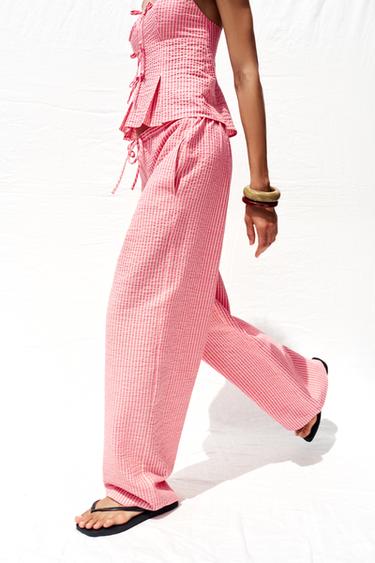 PANTALON LARGE RAYÉ - Rose de Zara - Image 3
