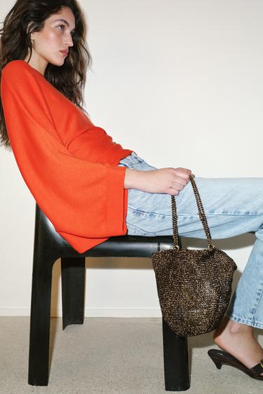 حقيبة يد نسيج ممعدن - بني by Zara