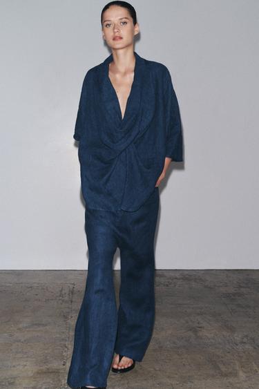 ZW COLLECTION LIMITED EDITION 100% LINEN BAGGY TROUSERS - Indigo by Zara - Image 0