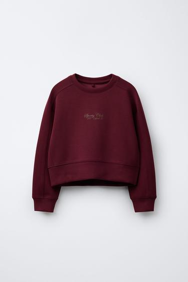 SWEATSHIRT WITH RAISED SLOGAN PRINT - Burgundy by Zara - Image 0