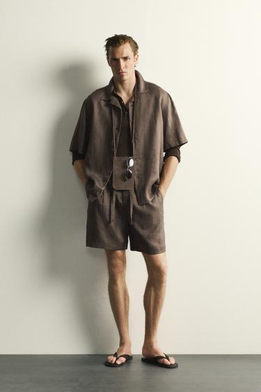 RELAXED-FIT-HEMD AUS 100% LEINEN - Braun / Braungrau von Zara