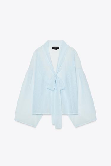 SEMI-SHEER KNITTED BLOUSE - Sky blue by Zara - Image 5