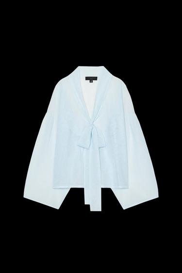 Zara SEMI-SHEER KNIT BLOUSE - Sky blue - Image 0
