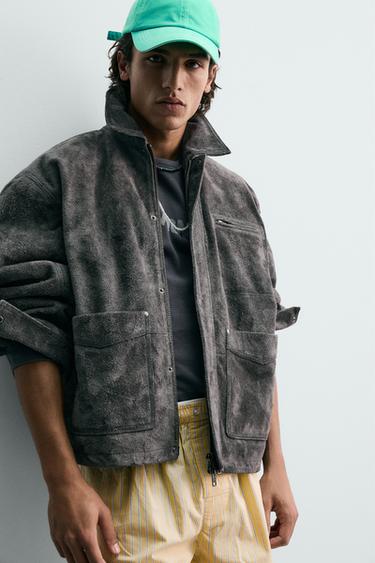 RELAXED FIT SPLIT SUEDE LEATHER JACKET - Grey by Zara - Image 6